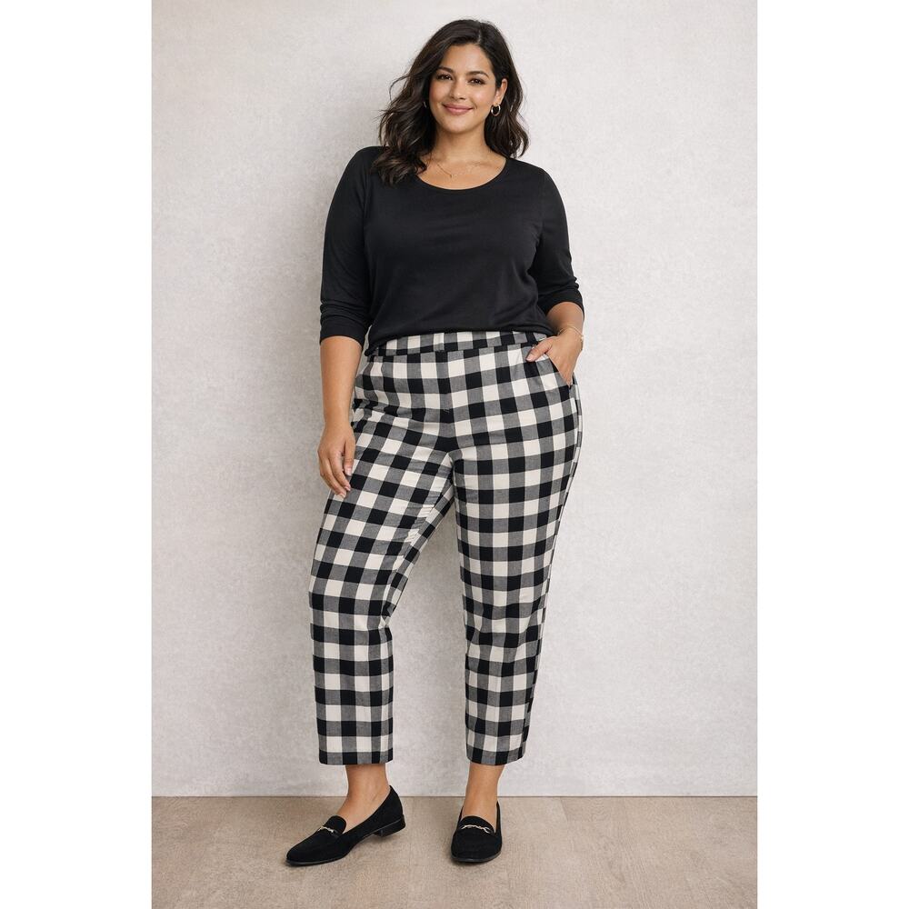 Talbots Black White Buffalo Check Wool Blend Straight Leg Plus Slacks Women 20W